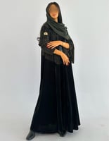 مخمل زيتي ساده مع مخمل شيفون مخطط نص كلوش