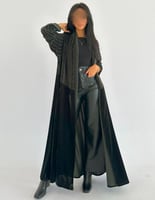 مخمل زيتي ساده مع مخمل شيفون مخطط نص كلوش