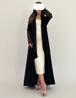 عباية كريب خفيف نص كلوش مع دانتيل فرنسي