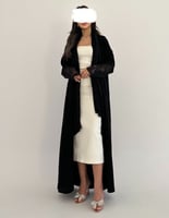 عباية كريب خفيف نص كلوش مع دانتيل فرنسي