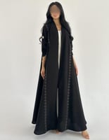 كريب ملكي اسود مطرز خطوط كلوش