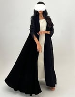 كريب أسود كلوش اكمام مع أكمام جاكار