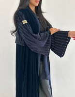 مخمل كحلي مع مخمل شيفون مخطط نص كلوش