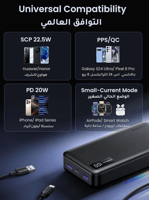 شاحن متنقل يوجرين بمنفذ USB-C ومنفذين USB بقوة 22....