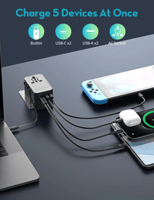 شاحن متعدد للسفر راف باور 5 في 1 ( سلك تايب سي مدم...