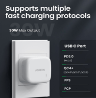 يوجرين - شاحن جداري بمنفذ PD شحن سريع بقوة 30 واط
