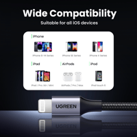 -- سلك شاحن يوجرين من USB إلى آيفون مضفر بطول 2 م...