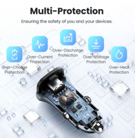 -- شاحن سيارة يوجرين بمنفذ USB ومنفذ PD بقوة 30 وا...