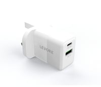 -- شاحن جداري ليفوري 20 واط منفذ PD وUSB - أبيض