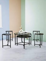 طقم طاولة 6 قطعة لون اسود سطح زجاج اسودشفاف