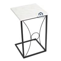 طاولة خدمة مربعه قاعدة معدن لون اسود سطح خشب ابيض...