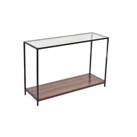 طاولة كونسول لون اسود سطح زجاج وتحت خشب لون بني