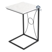 طاولة خدمة مربعه قاعدة معدن لون اسود سطح خشب ابيض...