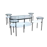 طقم طاولة بيضاوي زجاج وخشب مع 4 خدمة