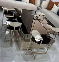 طقم طاولة مع 6 خدمة بديل رخام سطح زجاج بني مراية