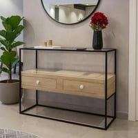 طاولة كونسول اسود سطح زجاج وبديل رخام شبية الترافن...