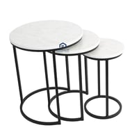 طقم طاولات جانبية لون اسود وسطح خشب لون ابيض رخامي