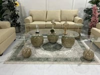 طقم طاولة بيضاوي رخام صناعي مع 4 خدمة زجاج شفاف