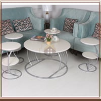 طقم طاولات لون فضي مع 6 طاولات صغيرة خدمة بسطح خشب...