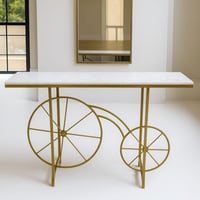 طاولة كونسول مدخل فخم لون ذهبي سطح خشب