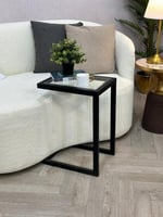 طاولة خدمة معدن 30×40 لون اسود سطح زجاج شفاف