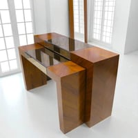 طقم طاولة مدخل قشرة جوز مع ديكور مراية