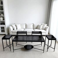 طقم طاولة 4+1 دورين لون اسود سطح زجاج اسود