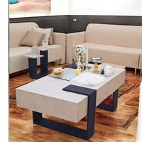 طقم طاولات ضيافة 6+1 بديل رخام قاعدة خشب لون اسود