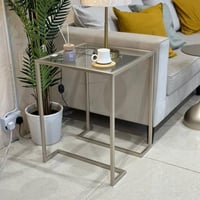 طاولة زاوية لون شمباني سطح زجاج شفاف