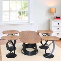 طاولة قهوة بيضاوي لون اسود سطح قشرة جوز 4+1