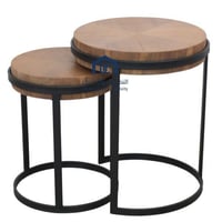 طقم طاولة خدمة قشرة جوز قاعدة معدن لون اسود