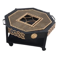 منقل حطب دائري ديكور حديد لون اسود وذهبي