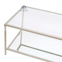 طاولة قهوه لون شمياني دورين سطح زجاج شفاف