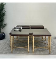 طقم طاولة ضيافة مع 4 خدمة لون ذهبي سطح مراية