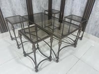 طقم طاولة مع 4 خدمة لون نحاسي زجاج بني شفاف