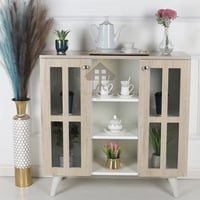 ركن كوفي لون بيج بتصميم أنيق 2 أبواب زجاج شفاف