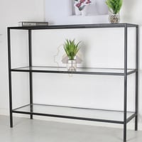 طاولة حديدية مدخل كونسول 3 دور لون أسود وسطح زجاج...