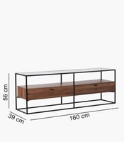 طاولة بلازما حديد لون أسود وخشب سنديان مع درج والس...