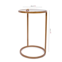 طاولة خدمة شكل دائري لون ذهبي وسطح زجاج لون بني