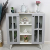 ركن كوفي لون رمادي بتصميم أنيق 2 أبواب زجاج شفاف