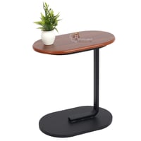 طاولة خدمة شكل بيضاوي قاعدة حديد لون أسود وخشب لون...