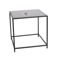 طاولة جانبية قواعد حديد سطح زجاج اسود