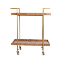 عربة تقديم دورين خشب لون بني وقواعد حديد لون ذهبي