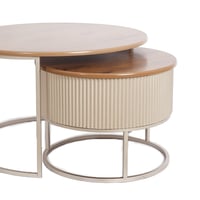 طاولات تقديم قواعد حديد لون ماكس وسطح خشب لون بني