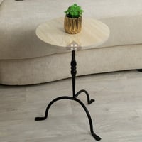 طاولة جانبية قاعدة حديد لون أسود وسطح خشب لون بيج