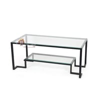 طاولة تقديم دورين قواعد معدن حديد أسود وسطح زجاج ش...