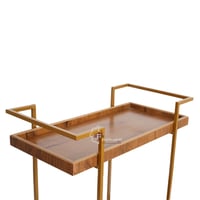 عربة تقديم دورين خشب لون بني وقواعد حديد لون ذهبي