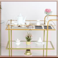 عربة تقديم قواعد لون ذهبي 3 دور سطح زجاج شفاف