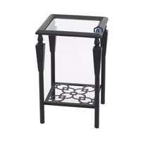 طاولة خدمة دورين قاعدة معدن لون اسود سطح زجاج شفاف