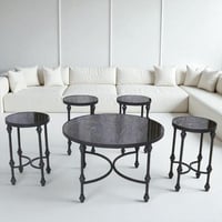 طقم طاولة دائري ديكور فخم لوس اسود كامل سطح زجاج